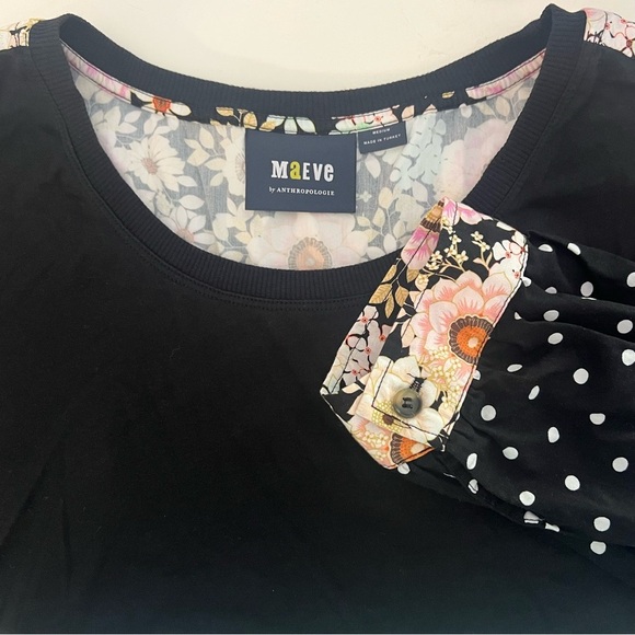 Anthropologie Maeve Split-Back Top Blouse Black Polka Dot Floral Medium Cotton - Picture 4 of 10